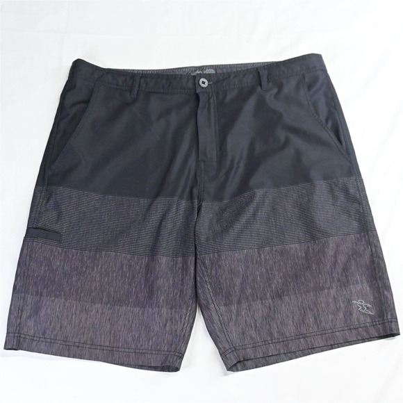 Da Hui 40 x 11" Black Gray Stripe Hybrid Flex Surf Athleisure Casual‎ Shorts - Picture 1 of 5